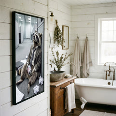 Maxcorners Drunk Raccoon in Office Suit Sitting on Floor with Beer Canvas Wall Art