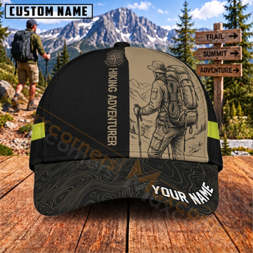 Maxcorners Hiking Adventure Backpacker Sketch Personalized Name 3D Cap