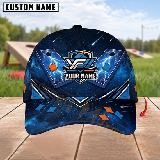 Maxcorners Cornhole Futuristic Blue Geometric Design Personalized Name 3D Cap