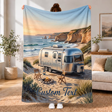 Maxcorners RVs Travel Trailer Coastal Beach Camping Custom Name 3D Blanket