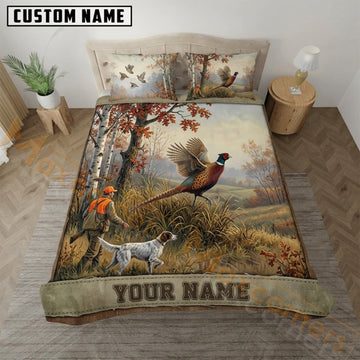 Maxcorners Pheasant Hunting Rustic Meadow Scene Bedding Set 3D Print Custom Name