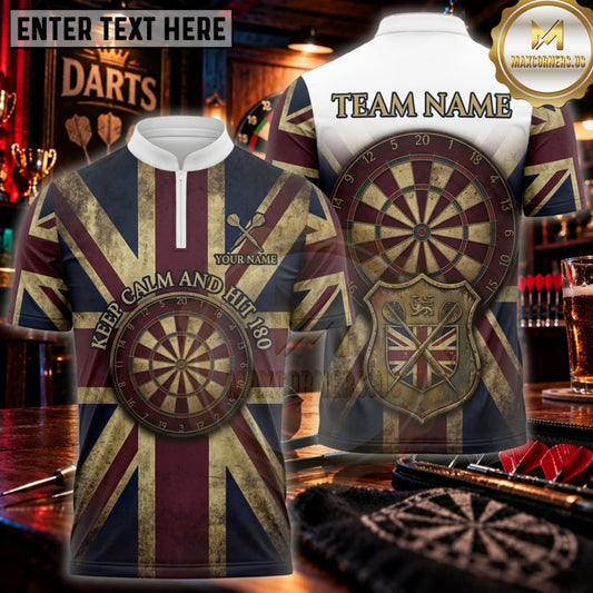 Maxcorners Darts Vintage Union Jack British Dartboard Personalized Name 3D Unisex Shirt