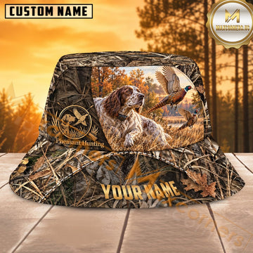 Maxcorners Pheasant Hunting Dog Autumn Woodland Personalized Name 3D Bucket Hat