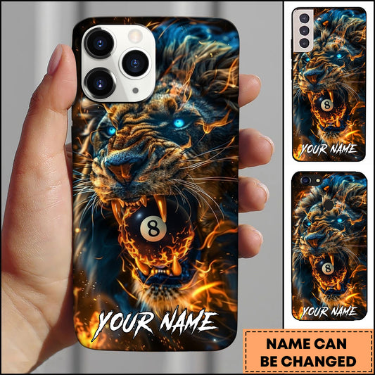 Maxcorners Billiards Fierce Tiger With Flaming 8 Ball Personalized Name Phone Case