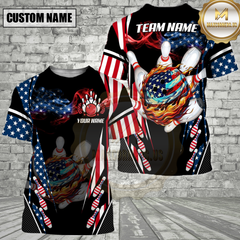 Maxcorners American Flag Bowling Fireball Strike Personalized Name 3D Unisex Shirt