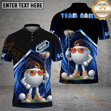 Maxcorners Golf Funny Character Swirl Personalized Name, Team Name 3D Shirt (6 Colors)