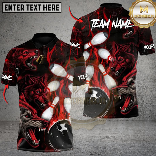 Maxcorners Crimson Howl: Strike Night Bowling Multicolor Customized Name, Team Name 3D Shirts