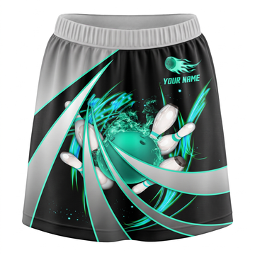 Maxcorners Bowling Teal Flaming Ball And Pins Personalized 3D Skirts With Shorts