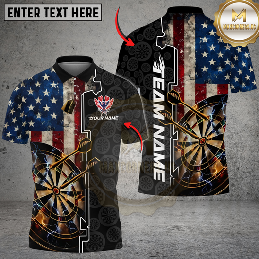 Maxcorners Darts USA Retro Flag Dartboard Personalized Name Shirt