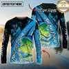Maxcorners Fishing Blue Black Splash Personalized Name, Team Name 3D Long Sleeve Shirt ( 12 Fish Species)