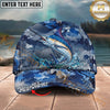 Maxcorners Fishing Blue Camouflage Splash Personalized Name 3D Cap (12 Fish Species)