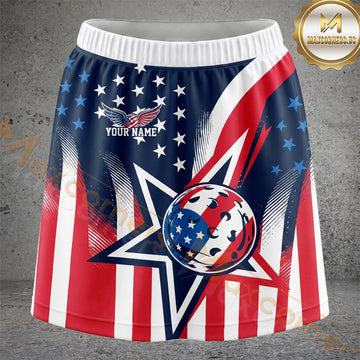 Maxcorners Pickleball American Flag Star Ball Personalized 3D Skort, Skirts With Shorts