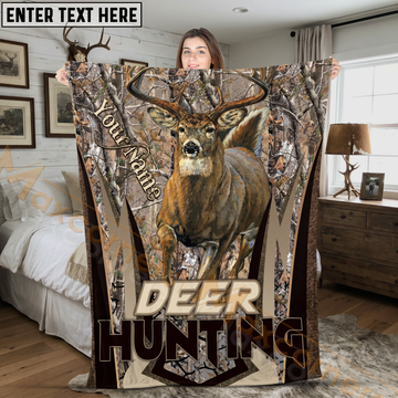Maxcorners Rustic Deer Hunting Woodland Name Personalized 3D Blanket
