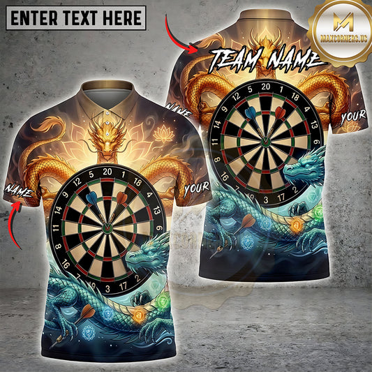 Maxcorners Darts Fire and Water Dragon Dartboard Multiple Options Personalized Name, Team Name 3D Shirt
