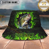 Maxcorners Fishing Neon Green Flame Personalized Name 3D Bucket Hat (12 Fish Species)