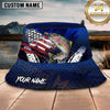 Maxcorners Fishing American Flag Blue Honeycomb Personalized Name 3D Bucket Hat (12 Fish Species)