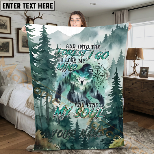 Maxcorners Bigfoot Into The Forest I Go Find My Soul Watercolor Wilderness Personalized 3D Blanket