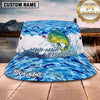 Maxcorners Fishing Blue Camouflage Water Splash Personalized 3D Bucket Hat (13 Fish Species)