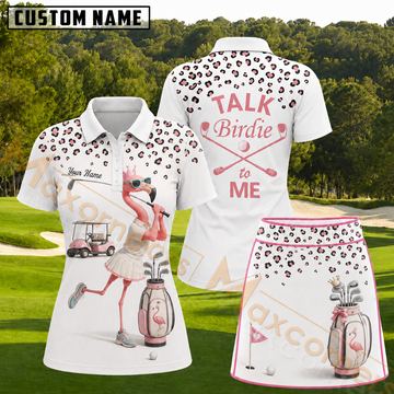 Maxcorners Pink Leopard Flamingo Golfer Personalized Name 3D Golf Shirt and Skirt
