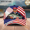 Maxcorners Fishing Patriotic Flag Angler Personalized Name 3D Cap (12 Fish Species)