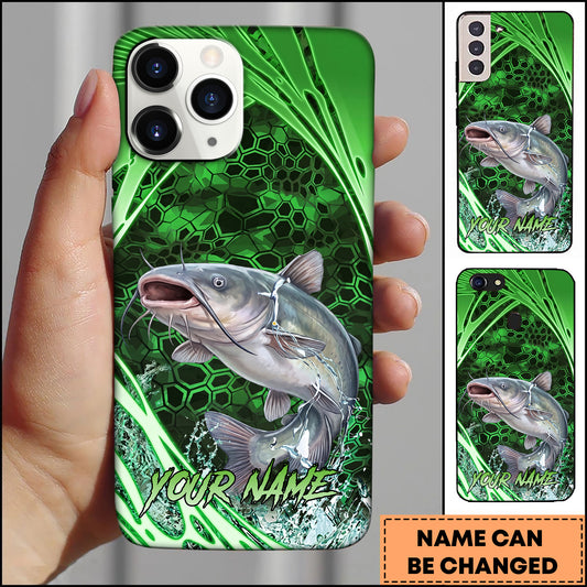 Maxcorners Fishing Green Honeycomb Splash Personalized Name Phone Case  (12 Fish Species)