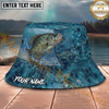Maxcorners Fishing Aqua Water Scale Personalized Name 3D Bucket Hat (12 Fish Species)