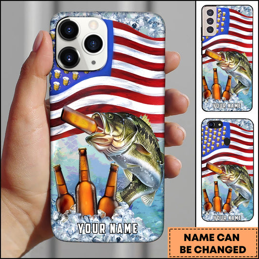 Maxcorners Fishing Phone Case American Flag Beer Bottles Fish Art Personalized Name 3D Phone Case (10 Fish Species)
