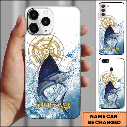 Maxcorner Marlin Fishing Golden Compass Water Splash Personalized Name 3D Phone Case