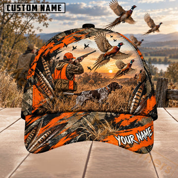 Maxcorners Upland Bird Hunting Blaze Orange Hunter Dog & Pheasants Personalized Name 3D Cap