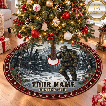 Maxcorners Hunting Hunter Winter Forest Camp Personalized Name 3D Christmas Tree Skirt