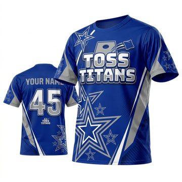 Maxcorners Cornhole Toss Titans Royal Blue Silver Star Personalized Name 3D Unisex Shirt