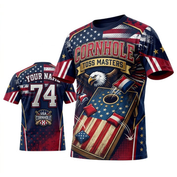 Maxcorners Cornhole Cornhole Nation American Flag Personalized Name 3D Unisex Shirt