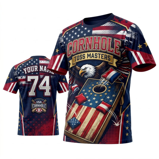 Maxcorners Cornhole Cornhole Nation American Flag Personalized Name 3D Unisex Shirt