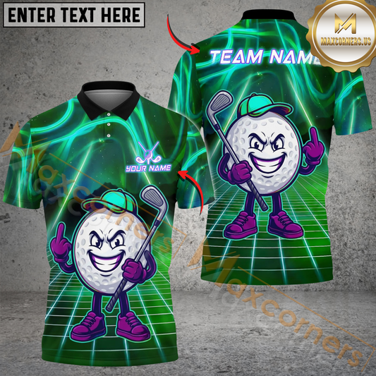 Maxcorners Neon Swing Golf Polo Customized Name, Team Name 3D Shirts (4 Colors)