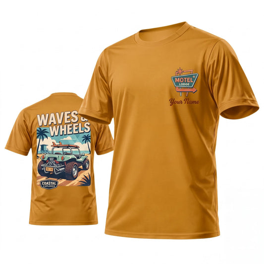 Maxcorners Personalized Car Classic Muscle Car 3D T-Shirt – Burgundy Waves and Wheels Coastal Classic Car