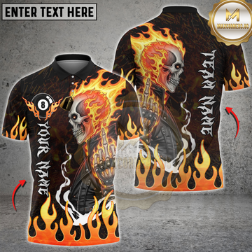 Maxcorners Billiards 8 Ball Flaming Skull Middle Finger Personalized Name 3D Unisex Shirt
