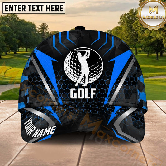 Maxcorners Golf Golfer Silhouette Honeycomb Pattern Personalized Name 3D Classic Cap
