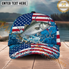 Maxcorners Fishing Distressed American Flag Water Splash Personalized Name 3D Cap (12 Fish Species)