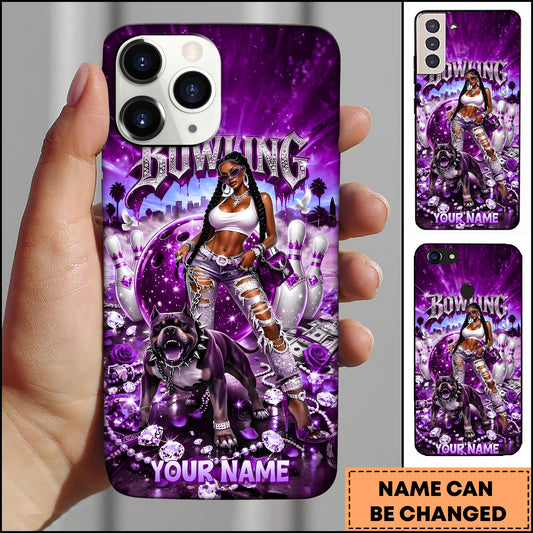 Maxcorners Bowling City Girl Dog Bling Multicolor Personalized Name 3D Phone Case