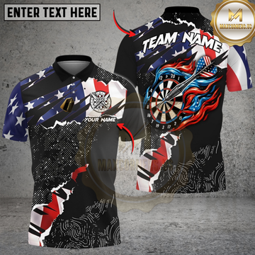 Maxcorners Darts Ripped American Flag Personalized Name, Team Name 3D Shirt