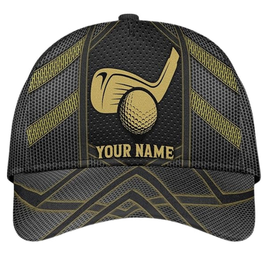 Maxcorners Custom Name Black Golf 3D Baseball Cap, Custom Caps Hats For Golfers LM0402