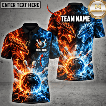 Maxcorners Bowling Fire Dragon & Lightning Burst Graphic Multicolor Customized Name, Team Name 3D Shirts