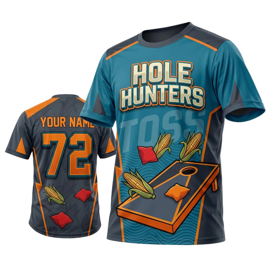 Maxcorners Cornhole Hole Hunters Teal Board Personalized Name 3D Unisex Shirt