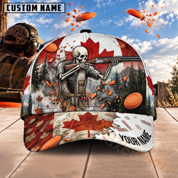 Maxcorners Trap & Skeet Shooting Canadian Flag Skeleton Clay Shooter Personalized Name 3D Cap