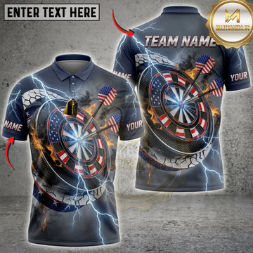 Maxcorners Darts American Flag Metallic Dartboard And Electric Explosion Personalized Name 3D Unisex Shirt