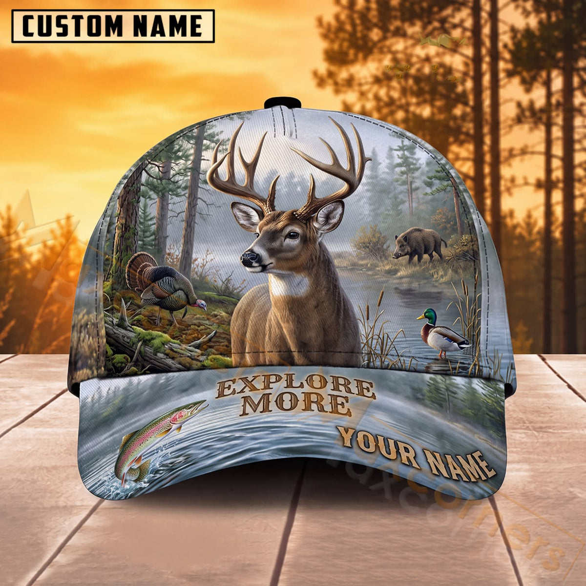 Maxcorners Deer Hunting Mountain Lake Explore More Personalized Name 3D Cap