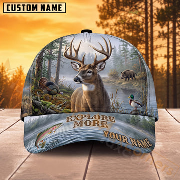 Maxcorners Deer Hunting Mountain Lake Explore More Personalized Name 3D Cap
