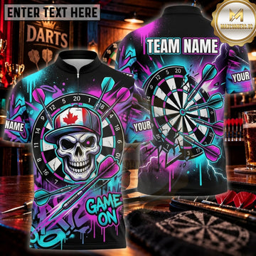 Maxcorners Darts Black Neon Game On Skull Personalized Name 3D Unisex Shirt