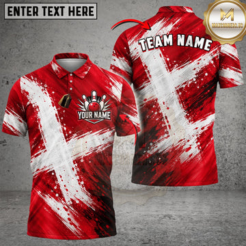 Maxcorners Bowling Denmark Flag Dynamic Brush Stroke Personalized Name 3D Unisex Shirt
