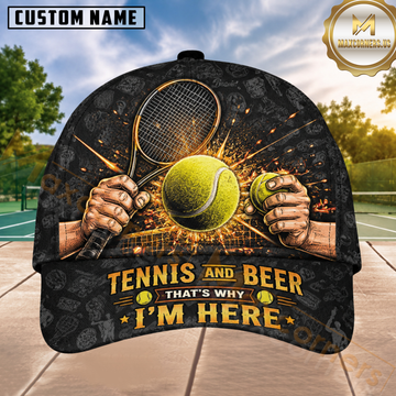 Maxcorners Tennis Monochromatic Player Silhouette Heartbeat Personalized Name 3D Cap